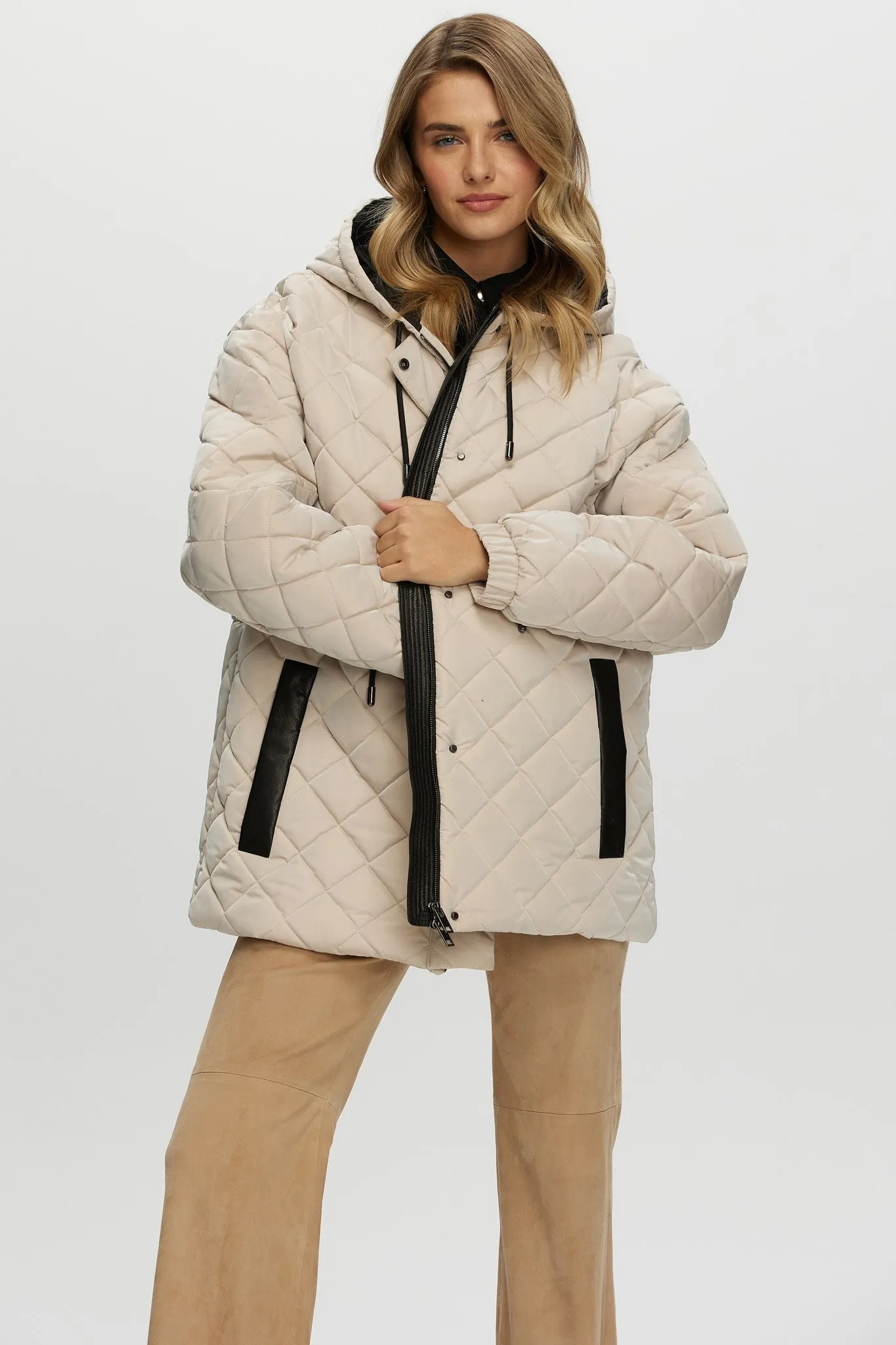 Quilted Fabric Zip Jacket with Hood