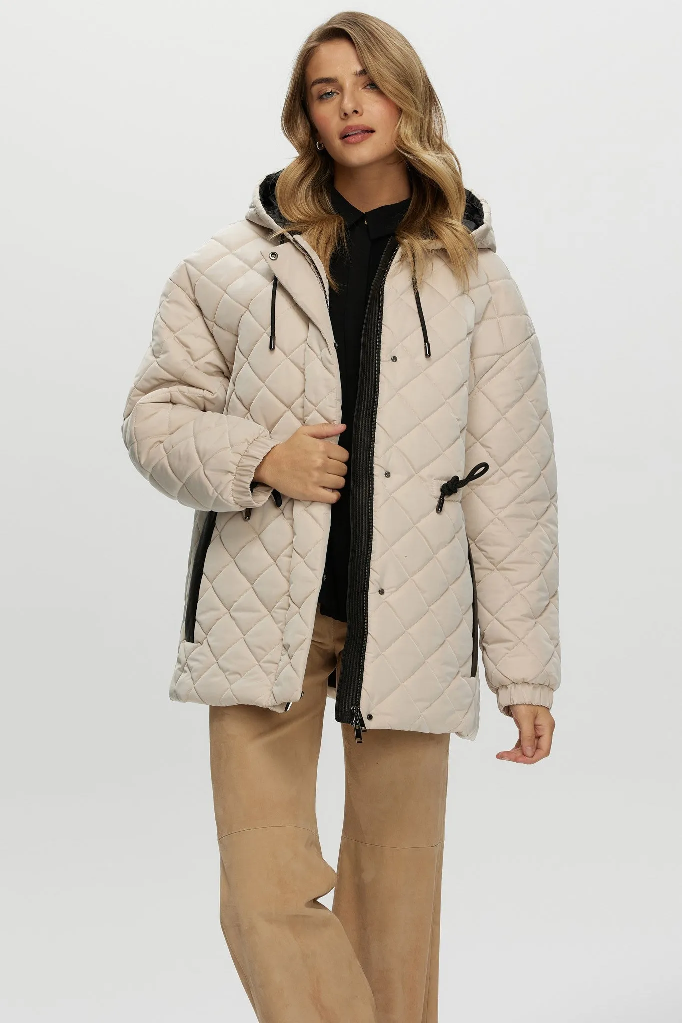 Quilted Fabric Zip Jacket with Hood