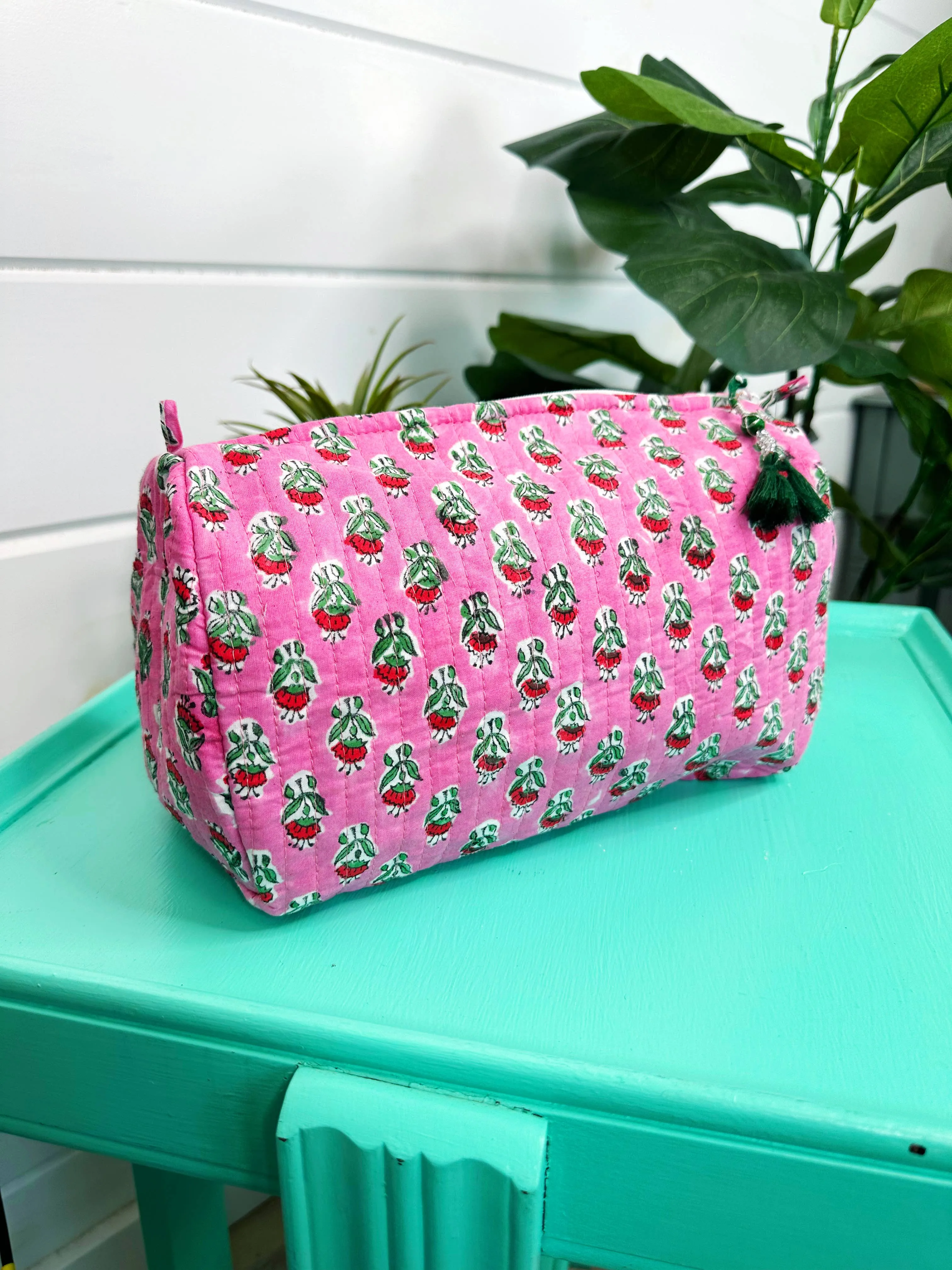 Quilted Makeup Bags | Cosmetics Toiletry Bag | Pink Floral