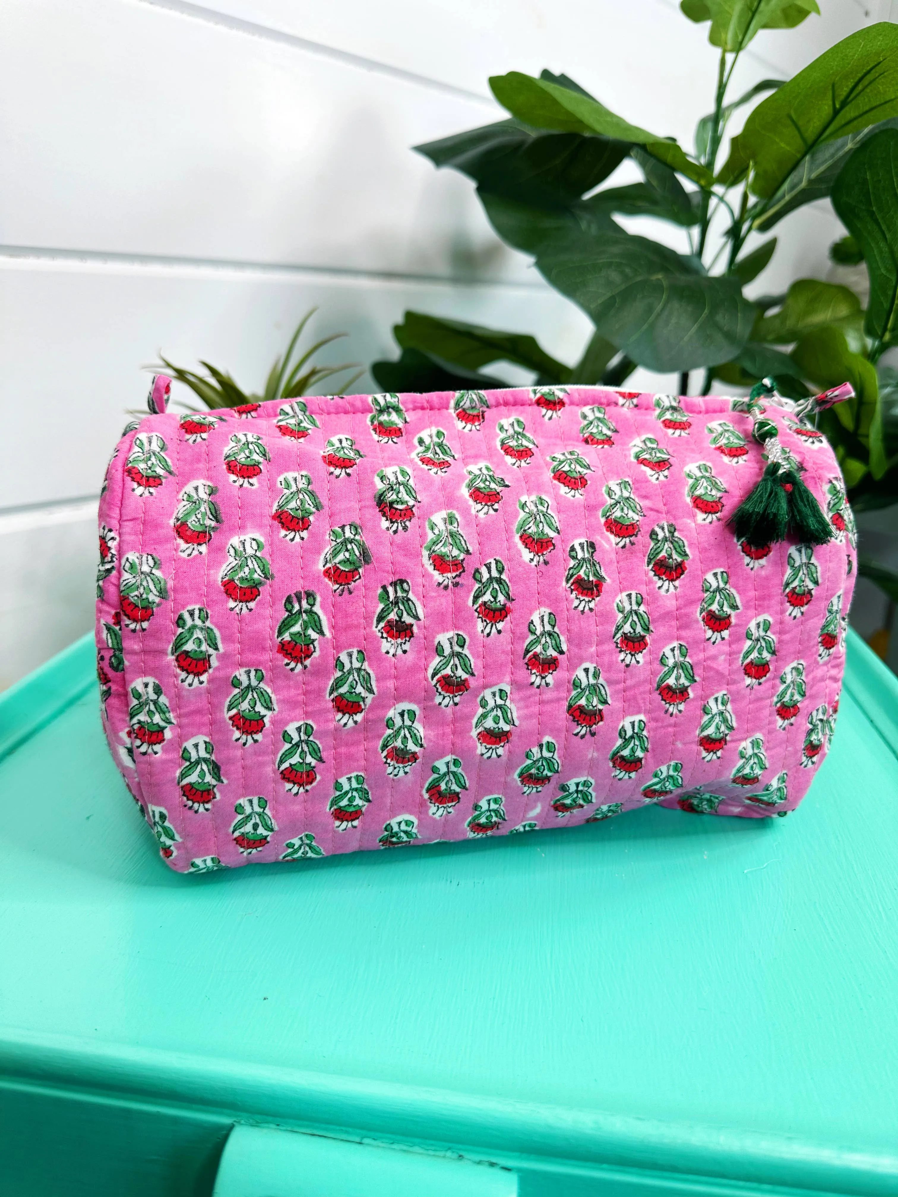 Quilted Makeup Bags | Cosmetics Toiletry Bag | Pink Floral