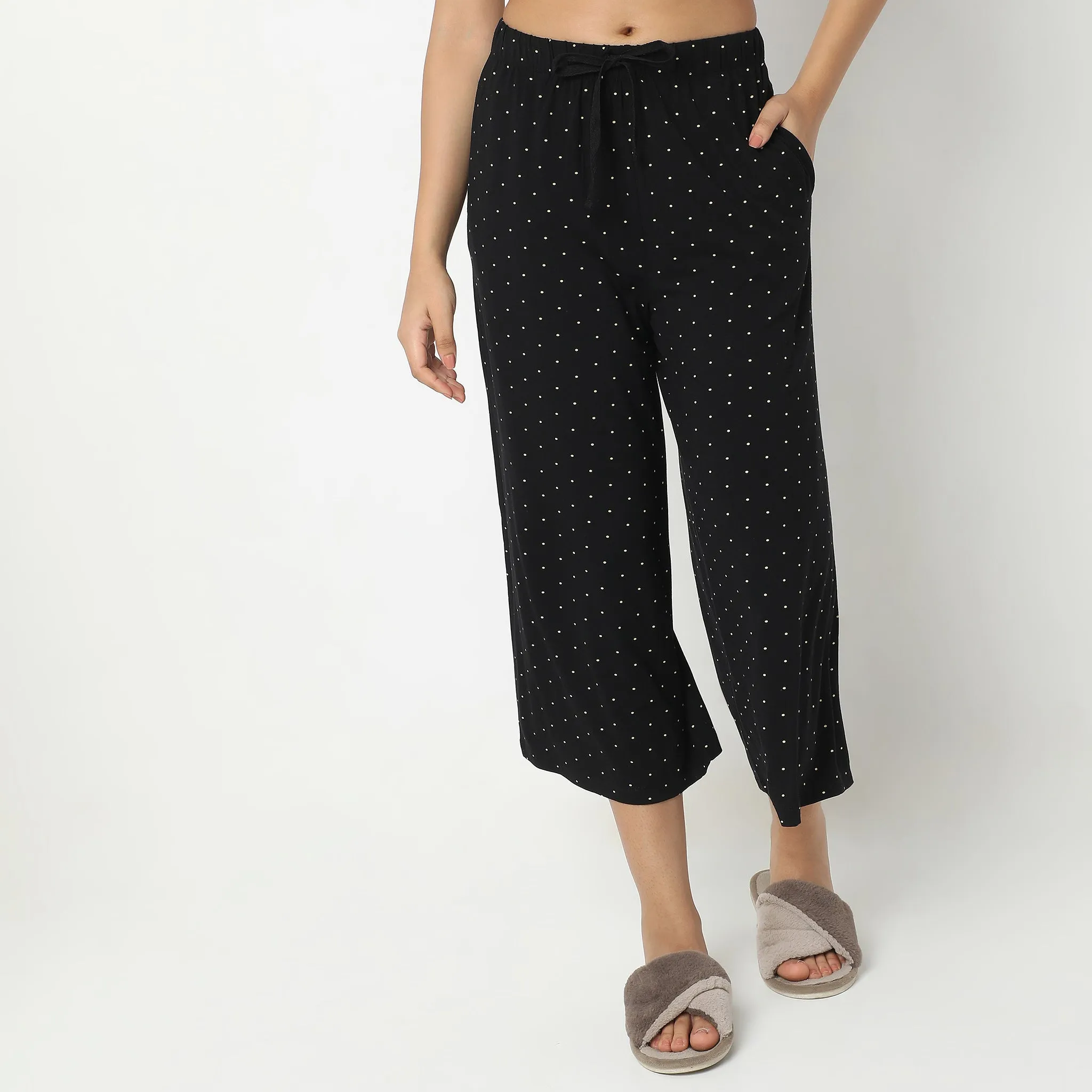 Regular Fit Printed Mid Rise Lounge Culottes