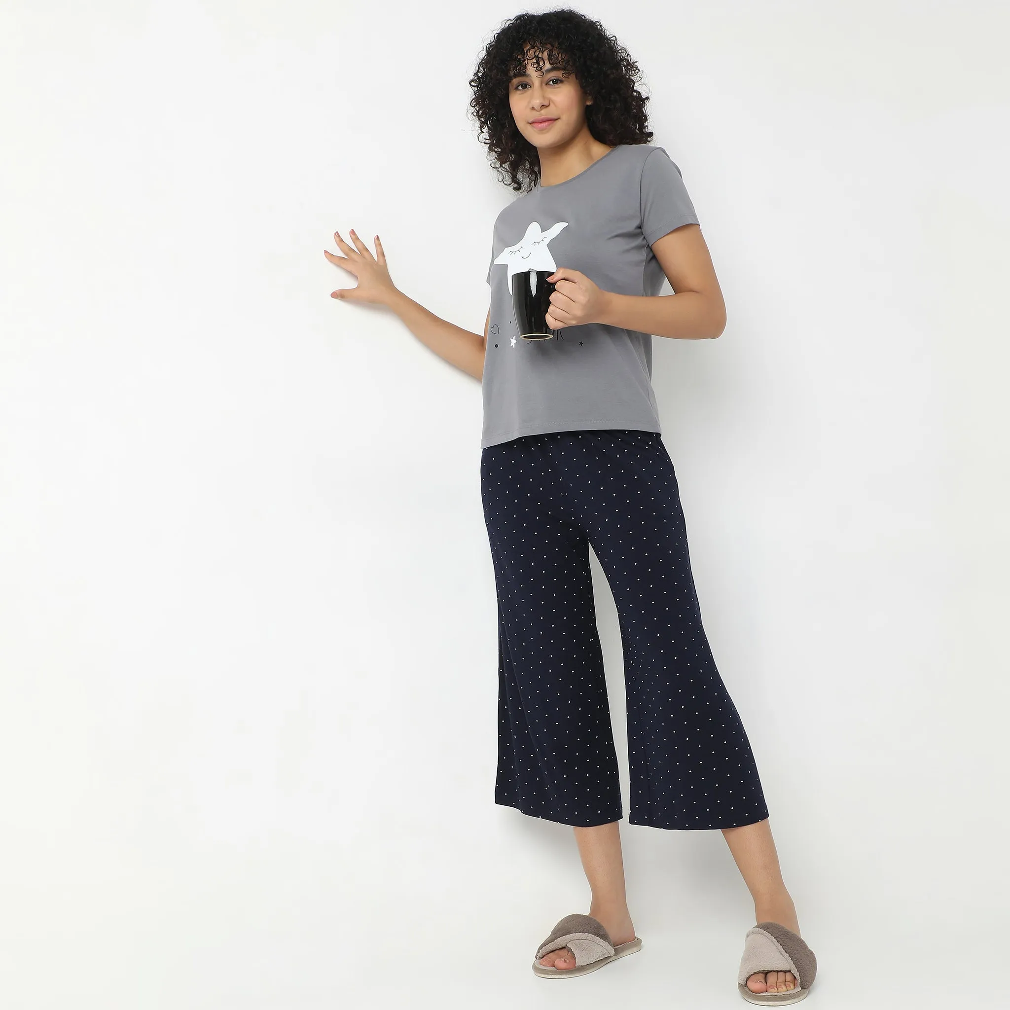 Regular Fit Printed Mid Rise Lounge Culottes