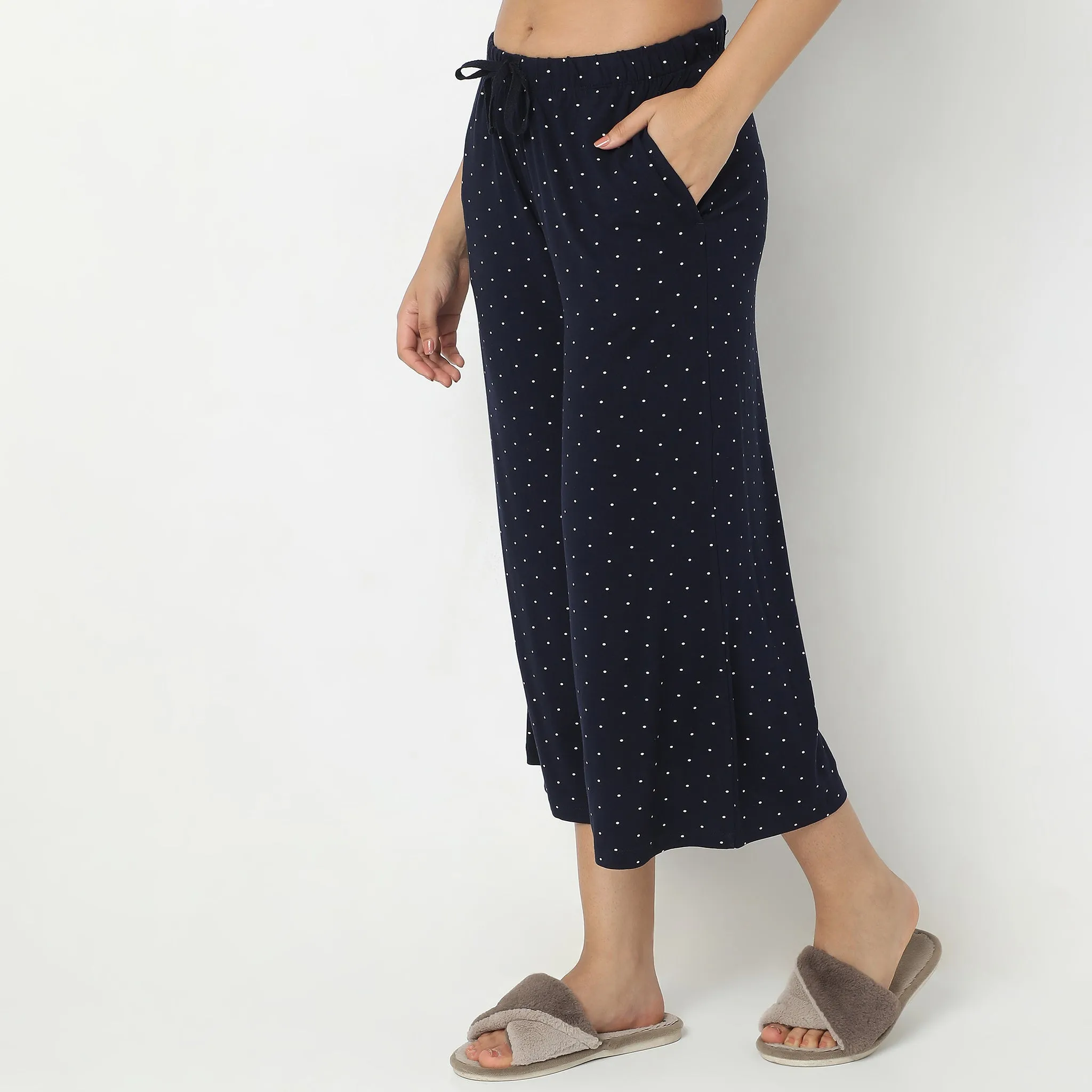 Regular Fit Printed Mid Rise Lounge Culottes