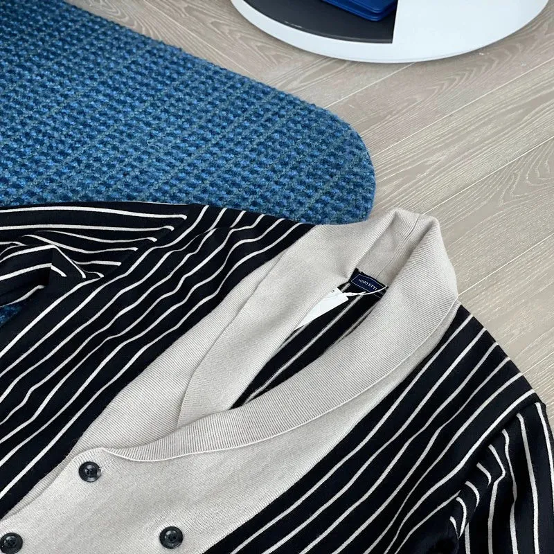 Retro Casual Lapel Striped Knitted Sweater Cardigan Jacket