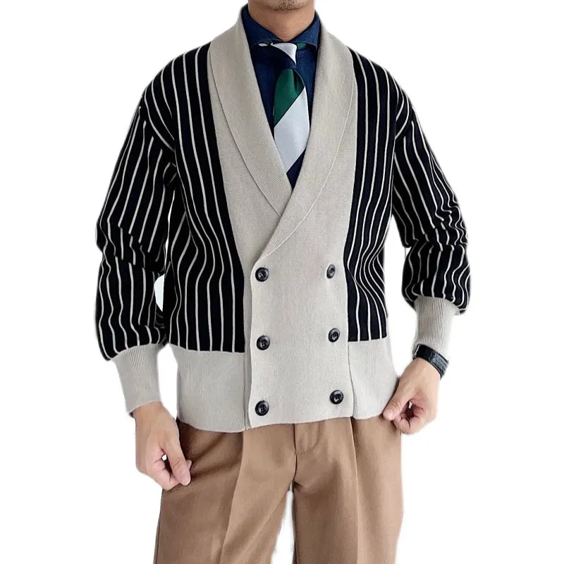 Retro Casual Lapel Striped Knitted Sweater Cardigan Jacket