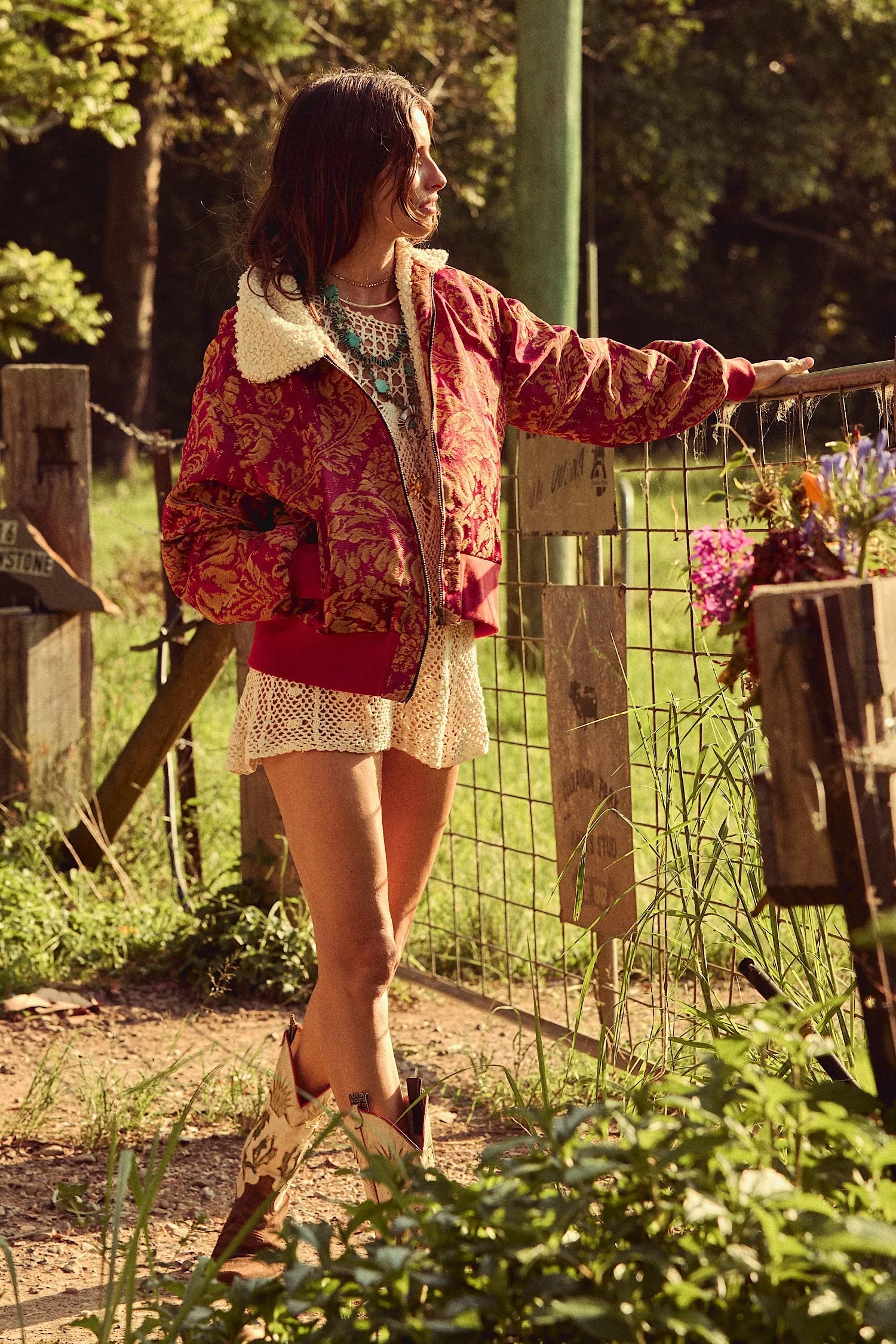 Right Here, Right Now Tapestry Bomber Jacket - Persimmon