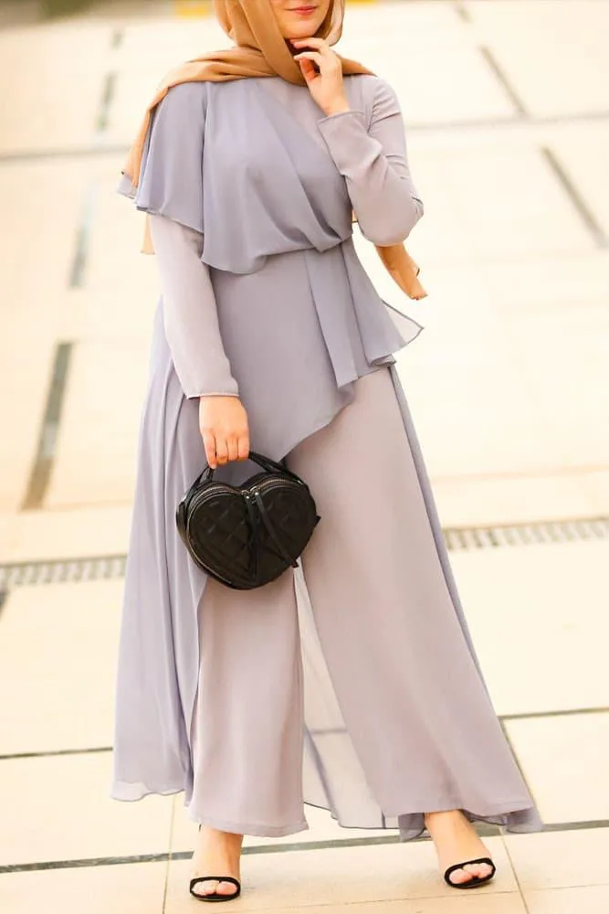 Ritaj Elegant Palazzo Jumpsuit with Uneven Chiffon Skirt