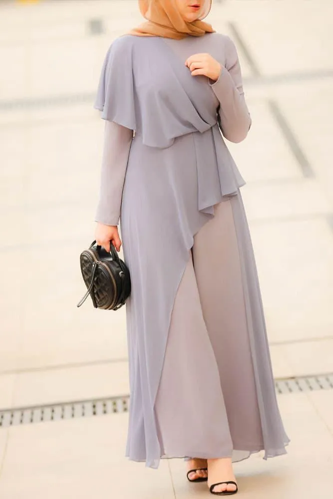 Ritaj Elegant Palazzo Jumpsuit with Uneven Chiffon Skirt