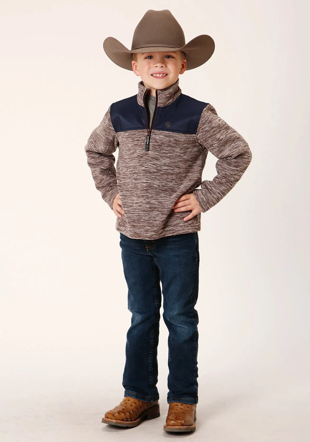 Roper Boys Micro Heather Chocolate Polyester Fleece Pullover