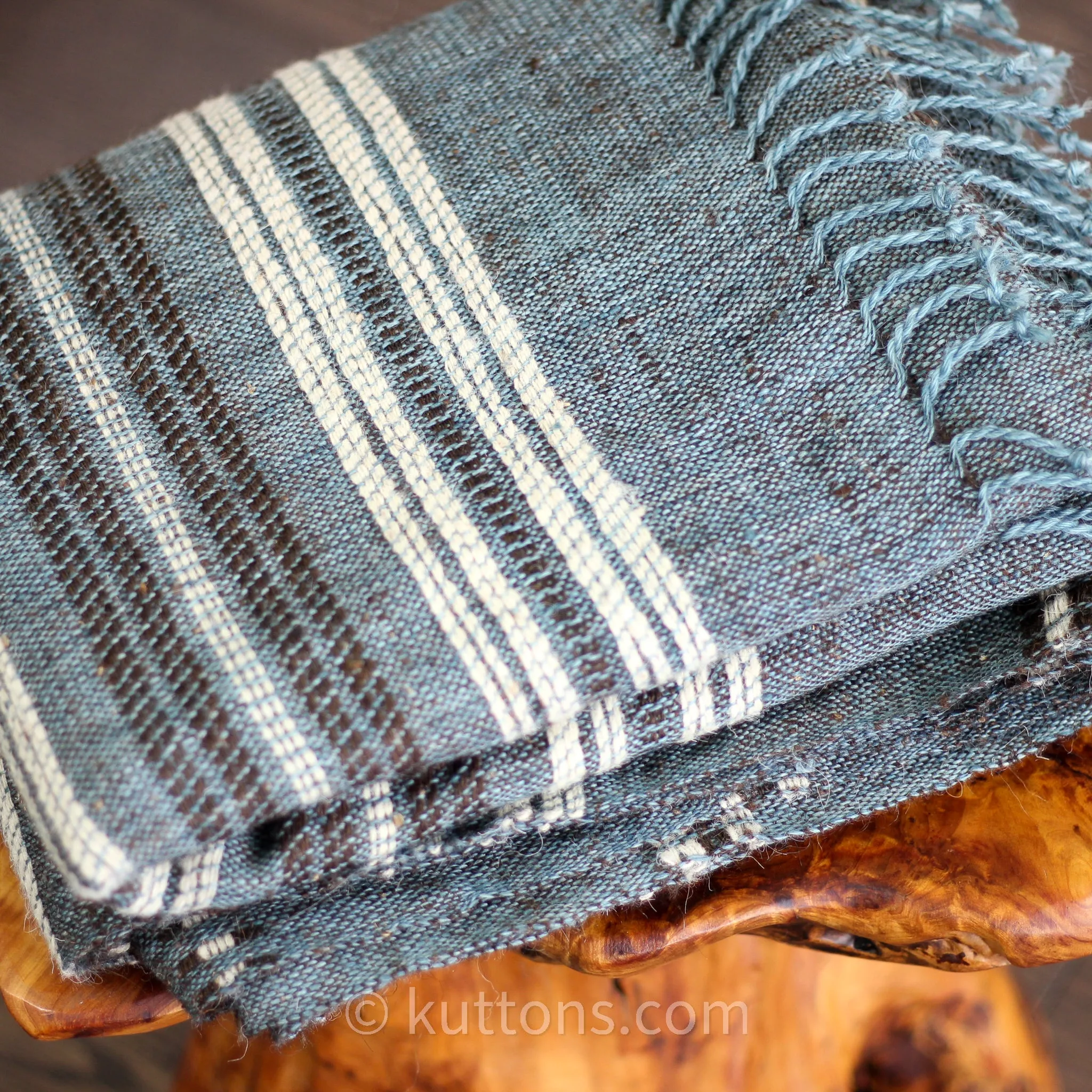 Rustic Charm - Multipurpose Handspun & Handwoven Ethnic Woolen Shawl/Wrap cum Blanket/Throw | Blue, 38x92"