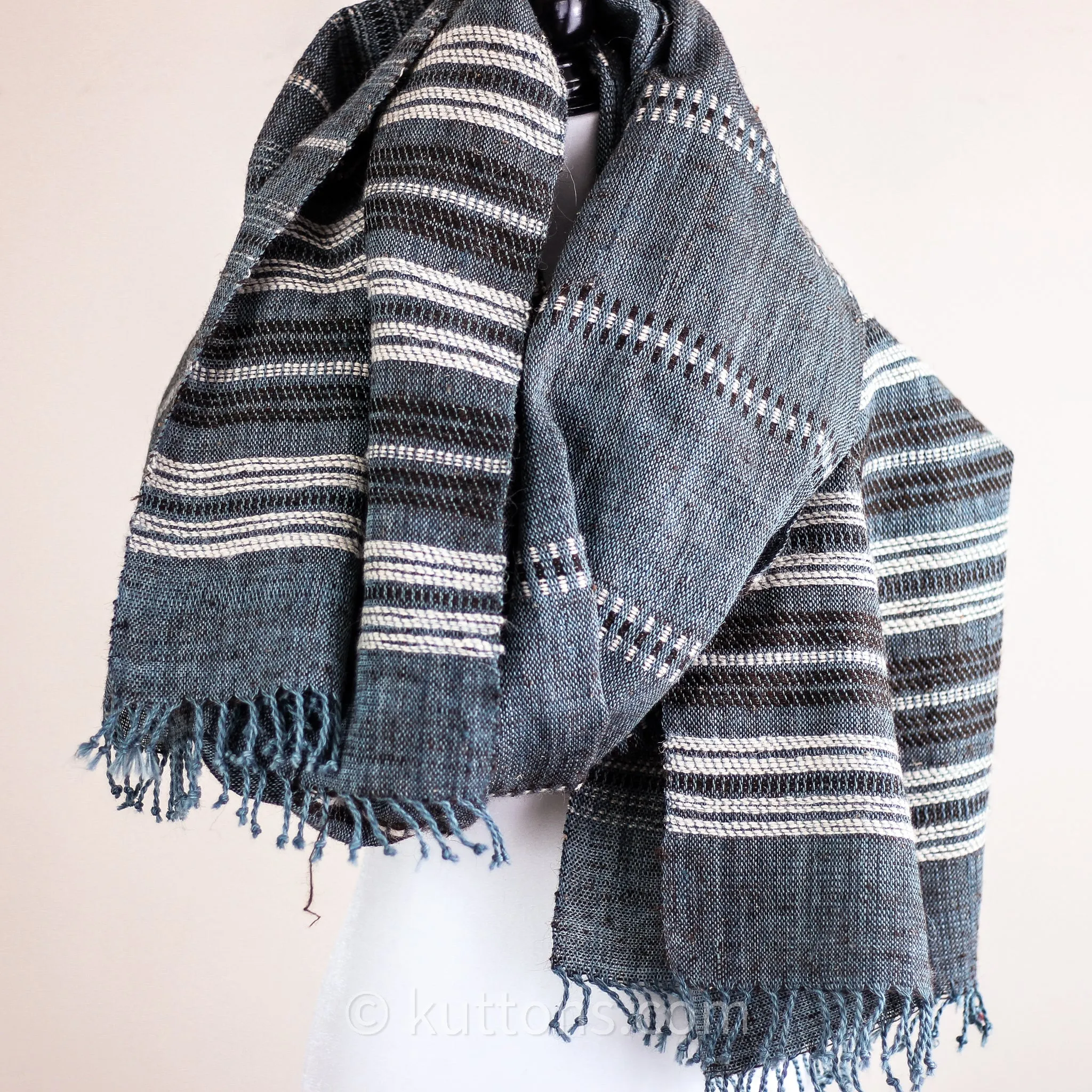 Rustic Charm - Multipurpose Handspun & Handwoven Ethnic Woolen Shawl/Wrap cum Blanket/Throw | Blue, 38x92"