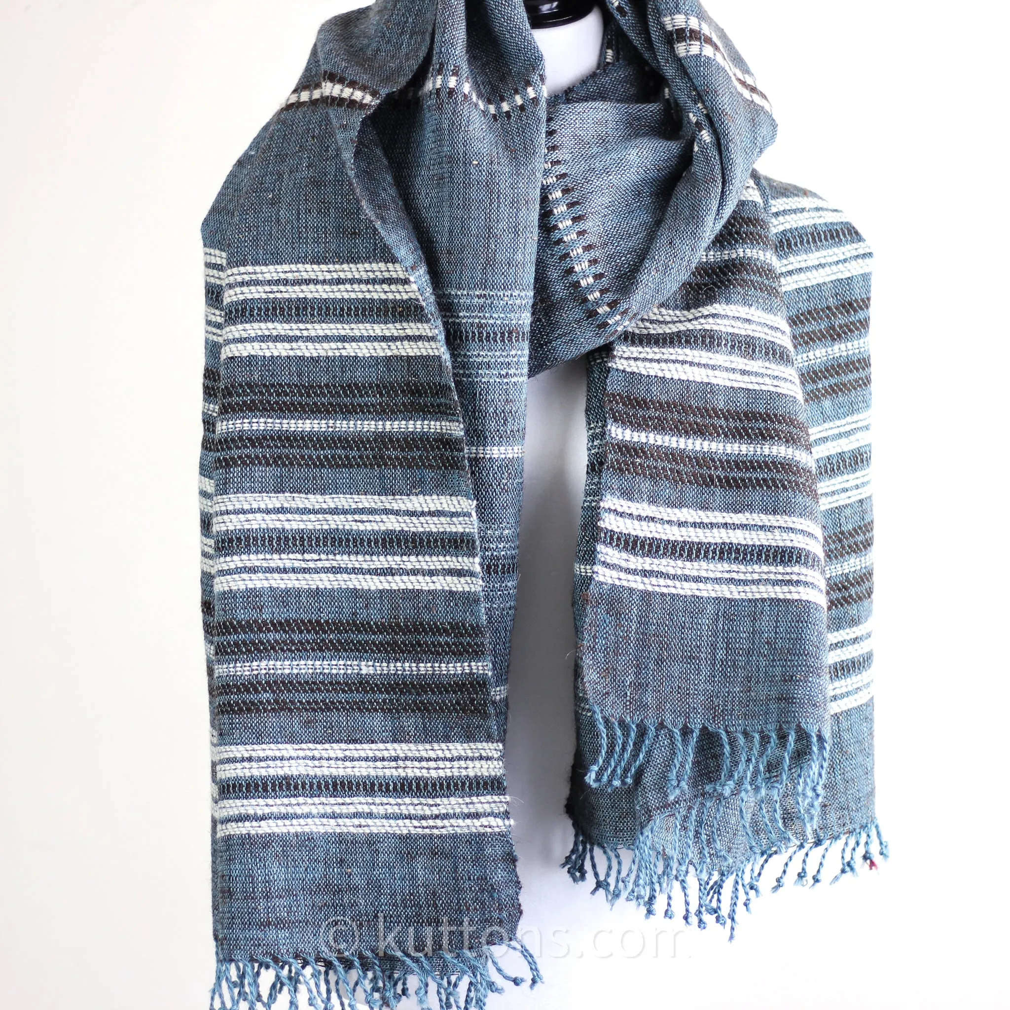 Rustic Charm - Multipurpose Handspun & Handwoven Ethnic Woolen Shawl/Wrap cum Blanket/Throw | Blue, 38x92"