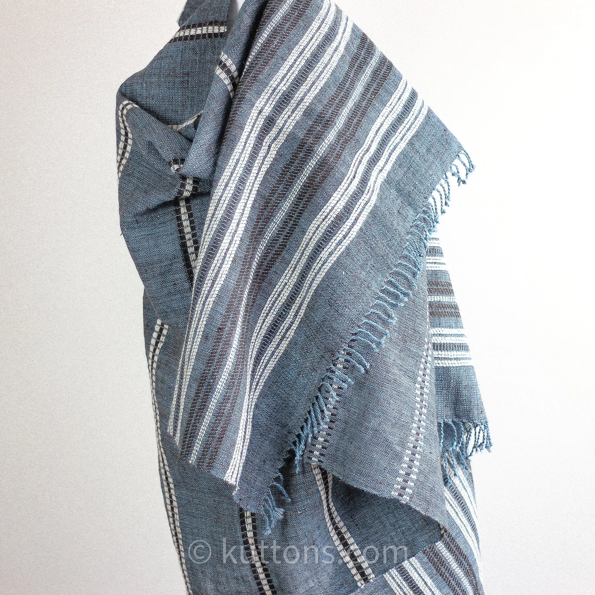 Rustic Charm - Multipurpose Handspun & Handwoven Ethnic Woolen Shawl/Wrap cum Blanket/Throw | Blue, 38x92"