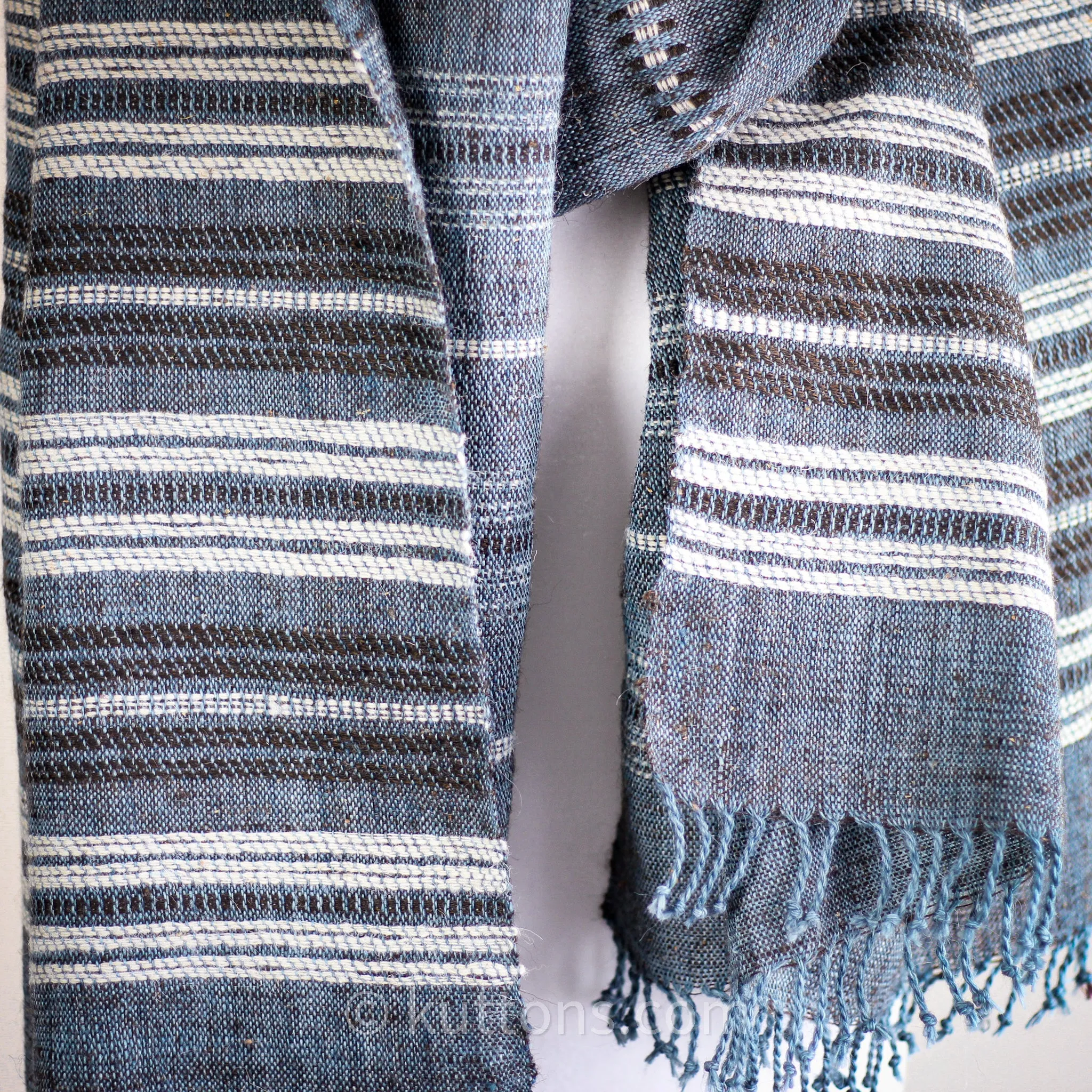 Rustic Charm - Multipurpose Handspun & Handwoven Ethnic Woolen Shawl/Wrap cum Blanket/Throw | Blue, 38x92"