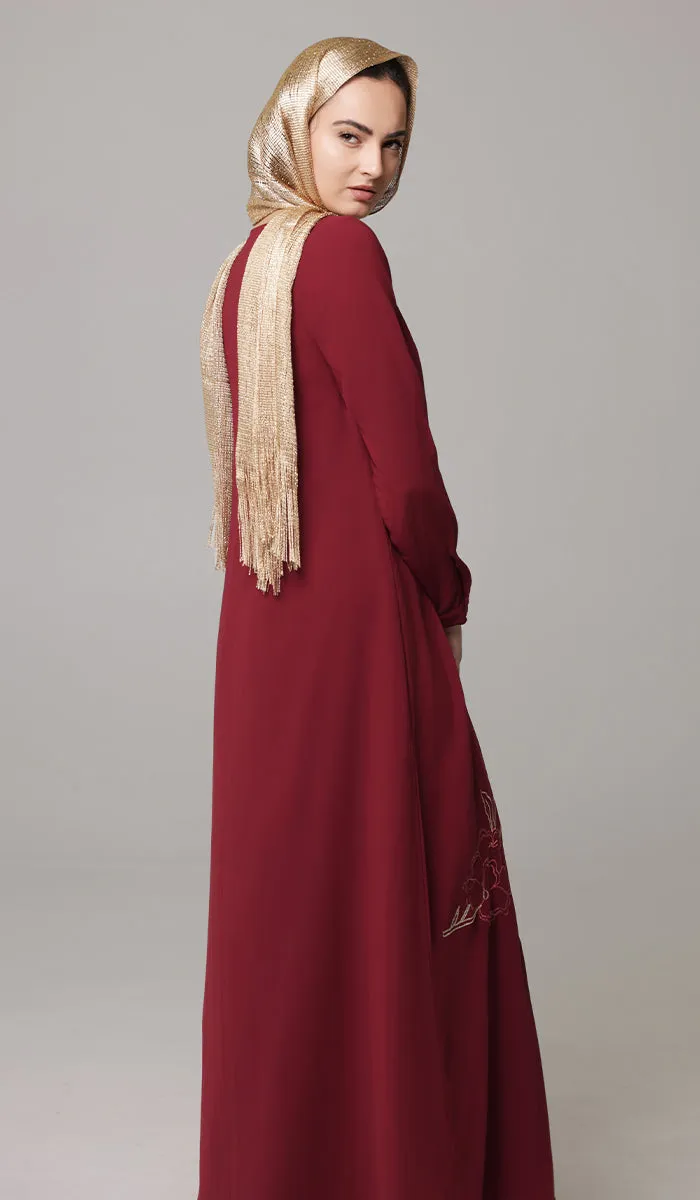 Saman Embroidered Chiffon Modest Long Maxi Dress - Ruby - PREORDER (ships in 2 weeks)