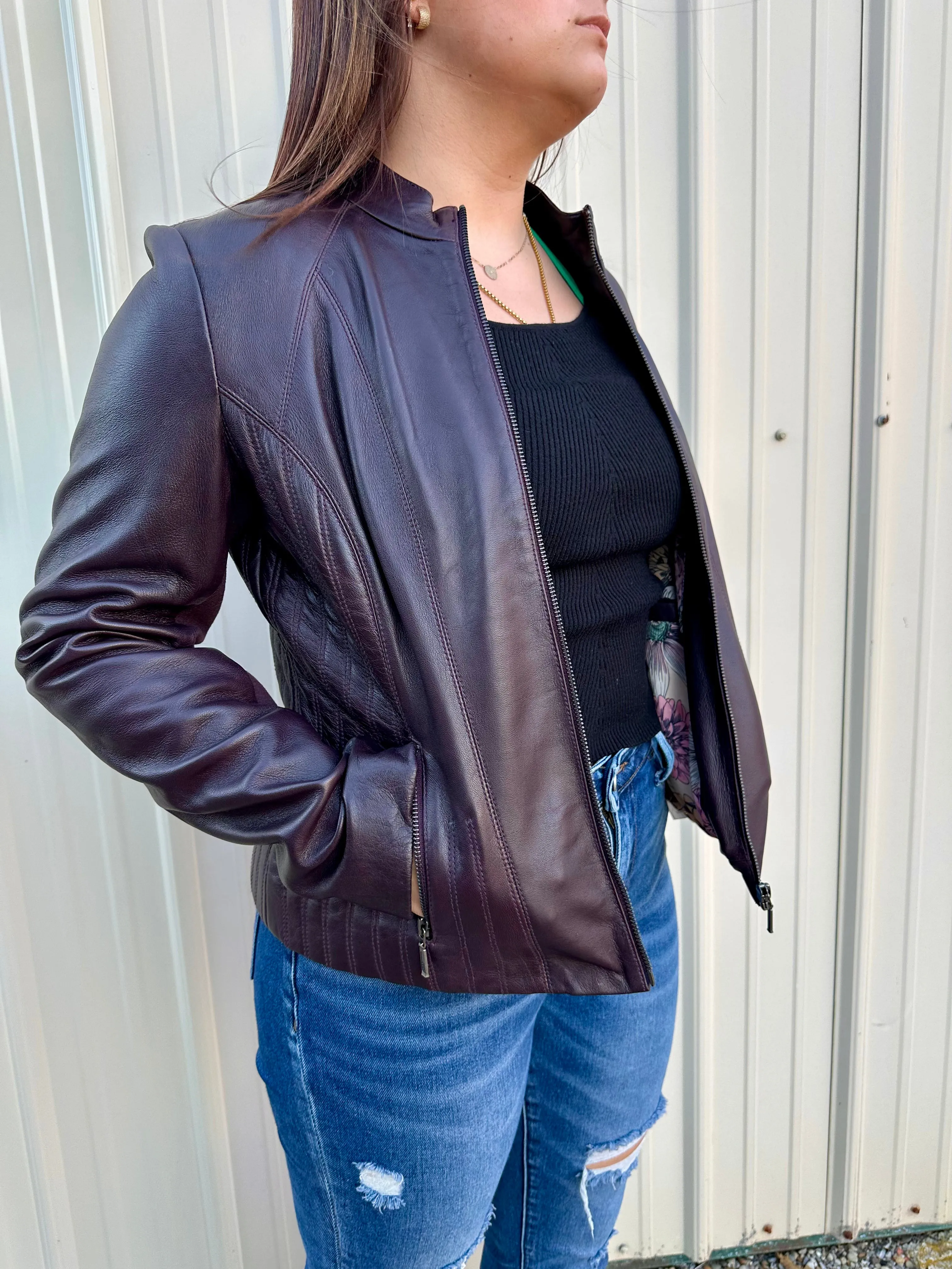 Scully Women's Eggplant Leather Jacket L1084