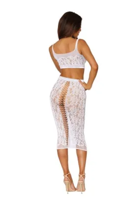 SEAMLESS SHEER LACE BRALETTE & SLIP SKIRT WHITE O/S