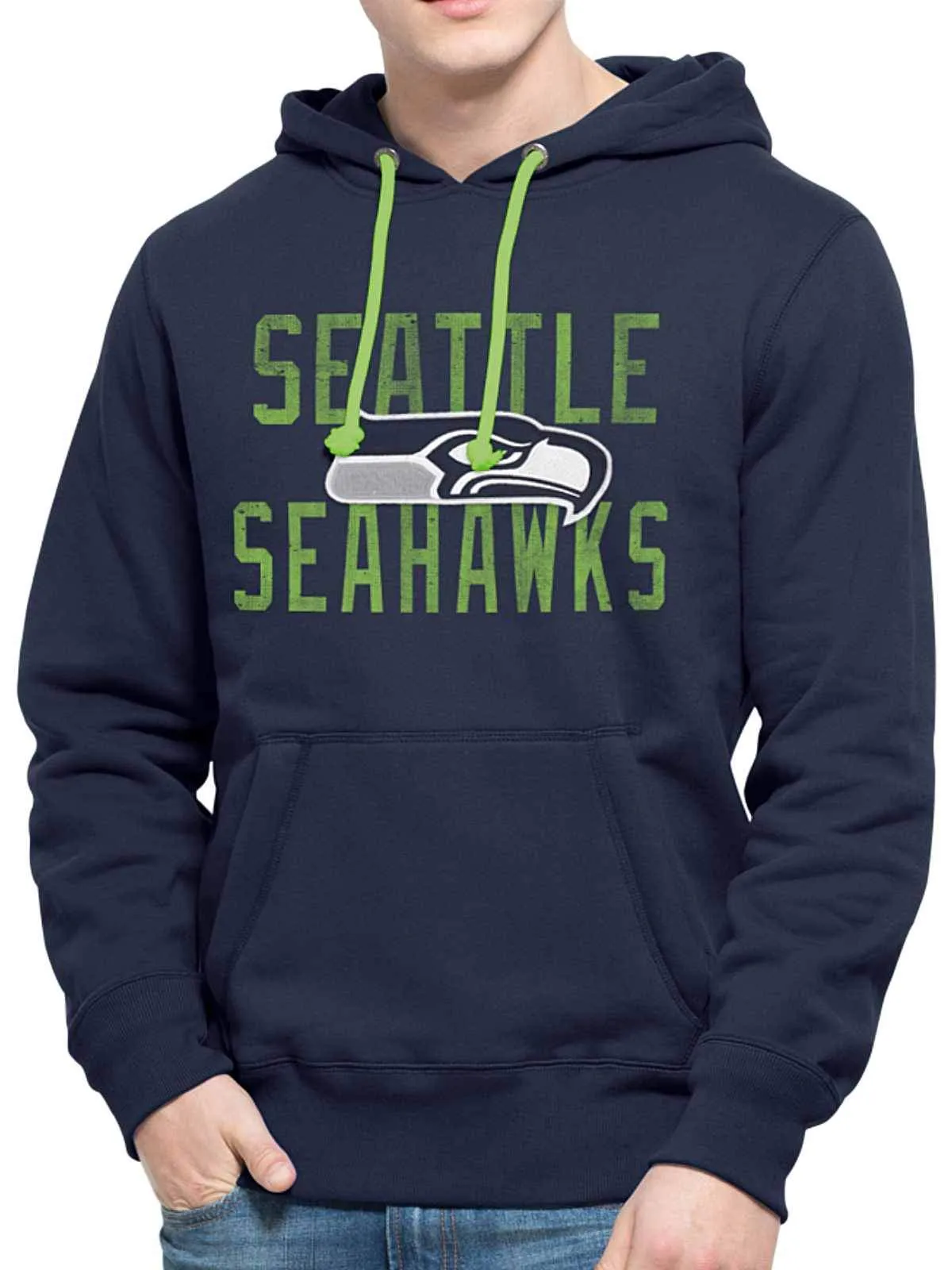 Seattle Seahawks 47 Brand Navy Cross-Check Pullover Hoodie Sweatshirt