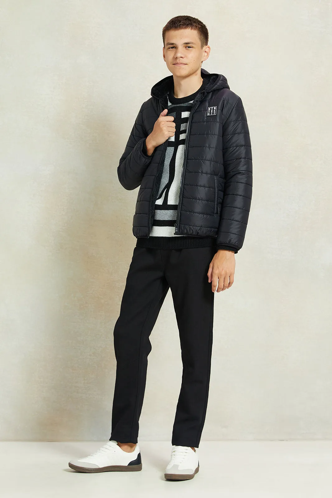 Senior Boys Black Puffer Jacket With Sherpa Lining