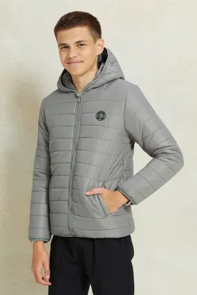 Senior Boys Charcoal Puffer Jacket With Sherpa Lining