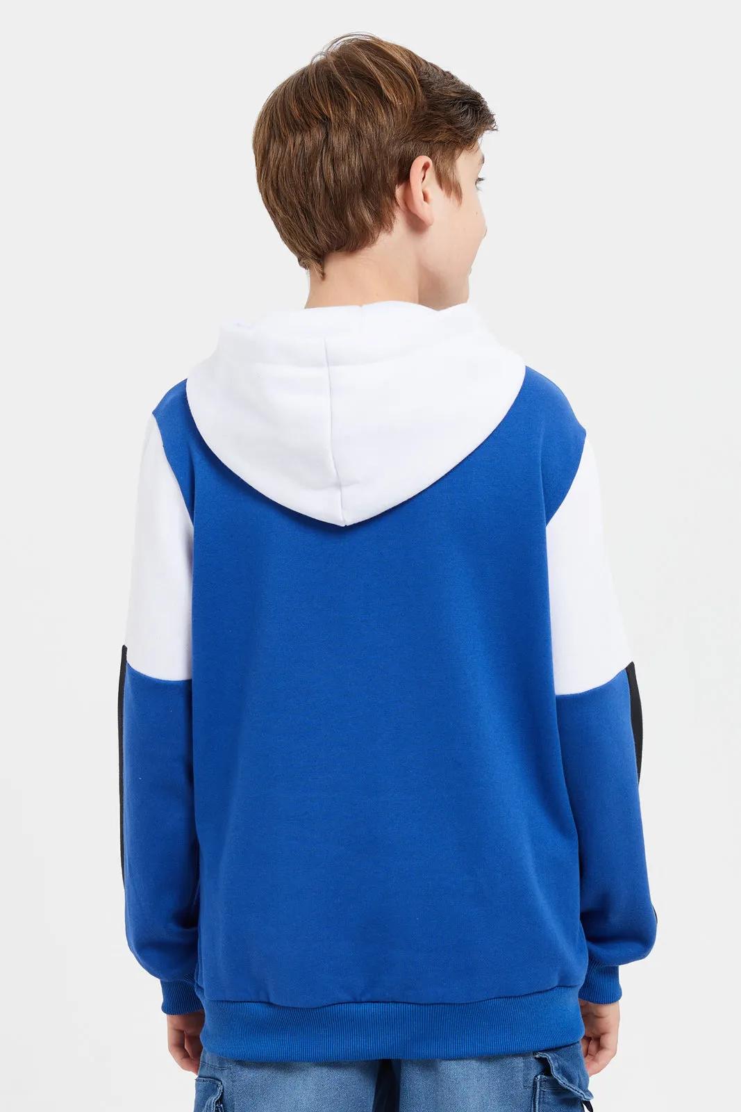 Senior Boys White And Blue Hooded Sweatshirt