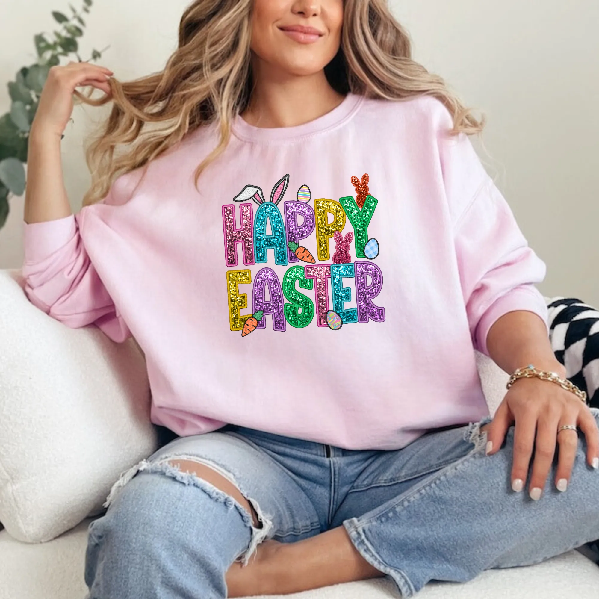 Sequin Happy Easter Sweatshirt for Women