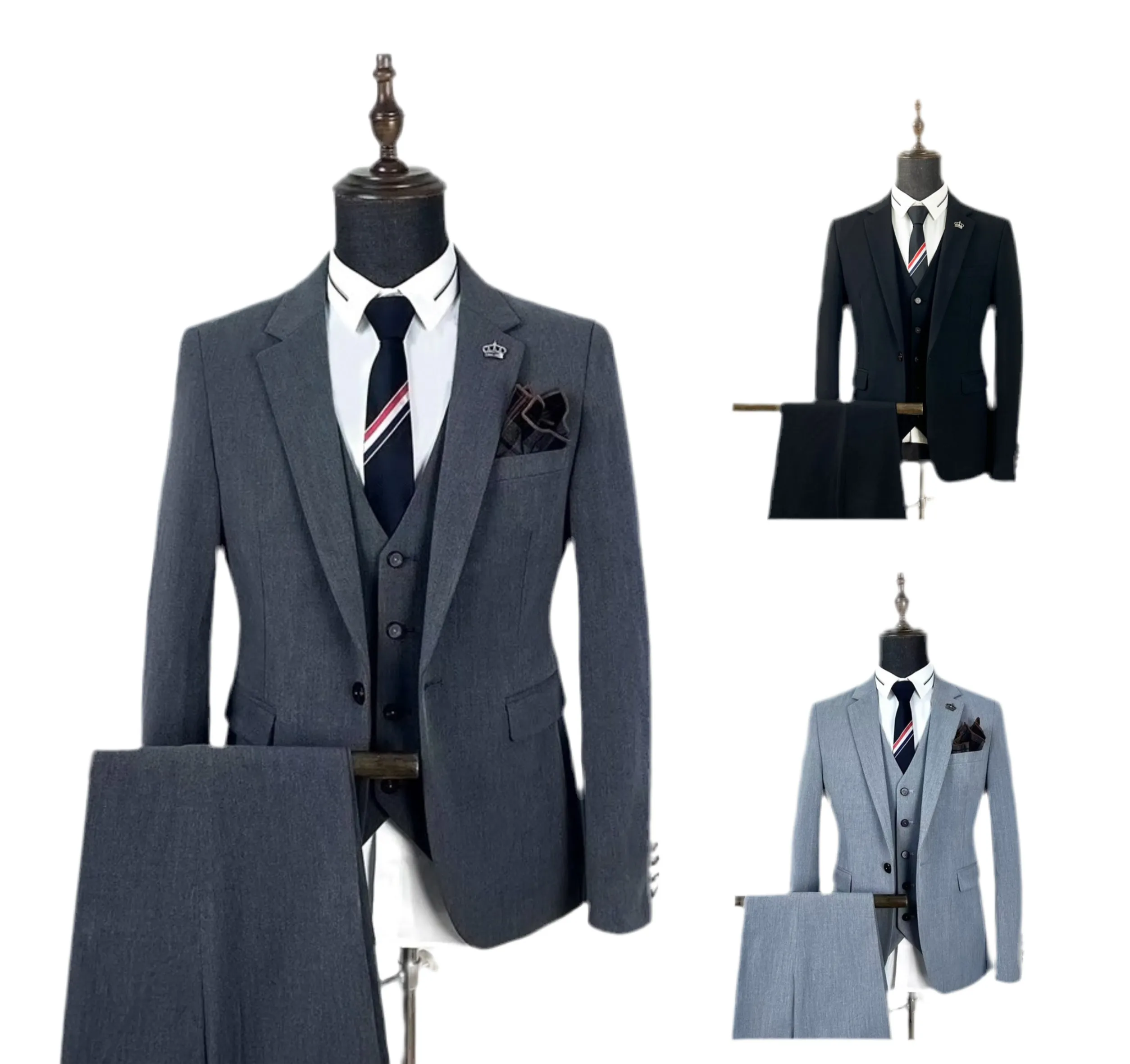 Sharp & Tailored Men’s 3 Pcs Slim Fit Single Breasted Formal Smart Suit Blazer Wedding Business Dress Pants and Vest Set | HC69