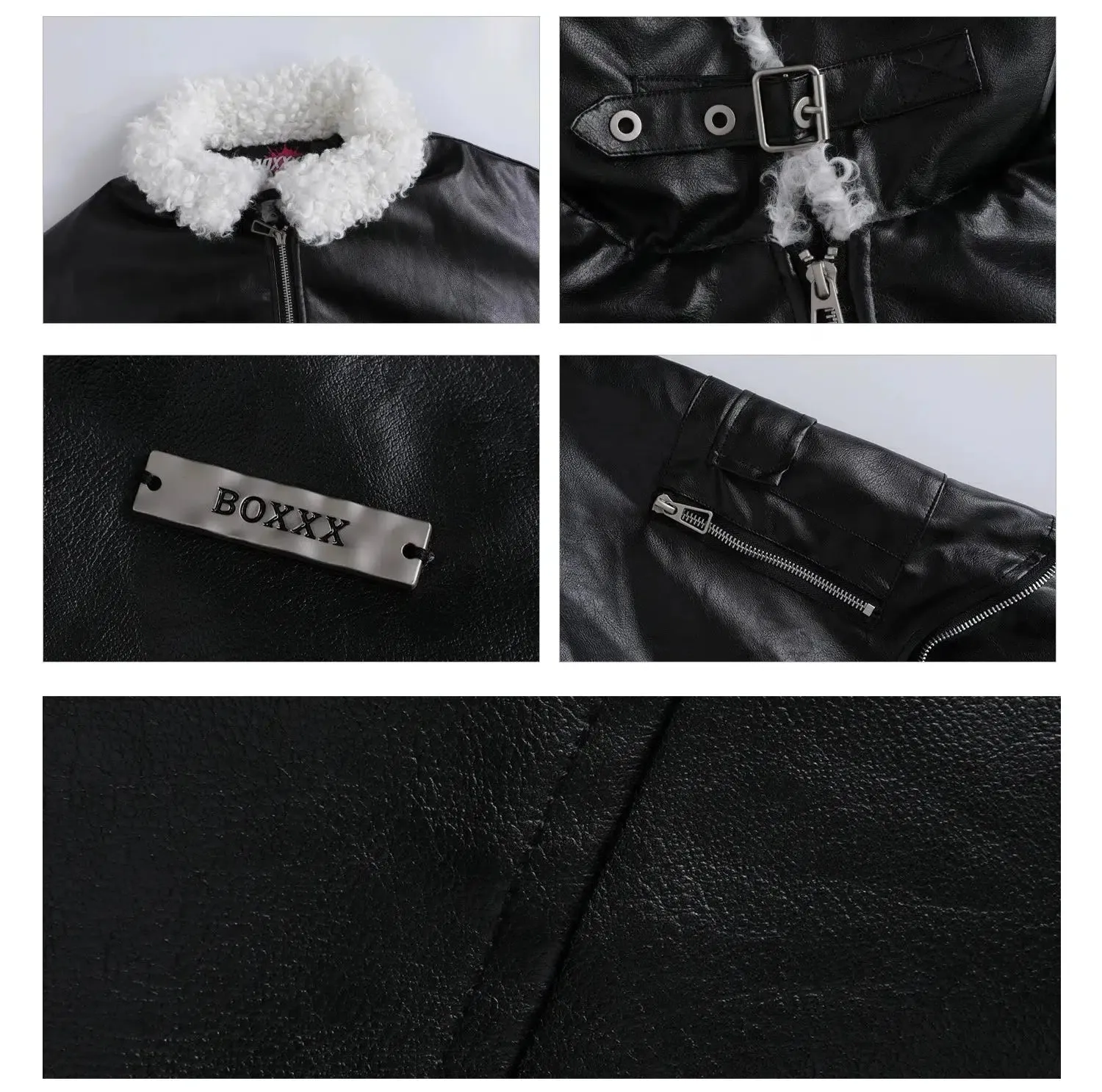 Shearling Collar Leather Jacket