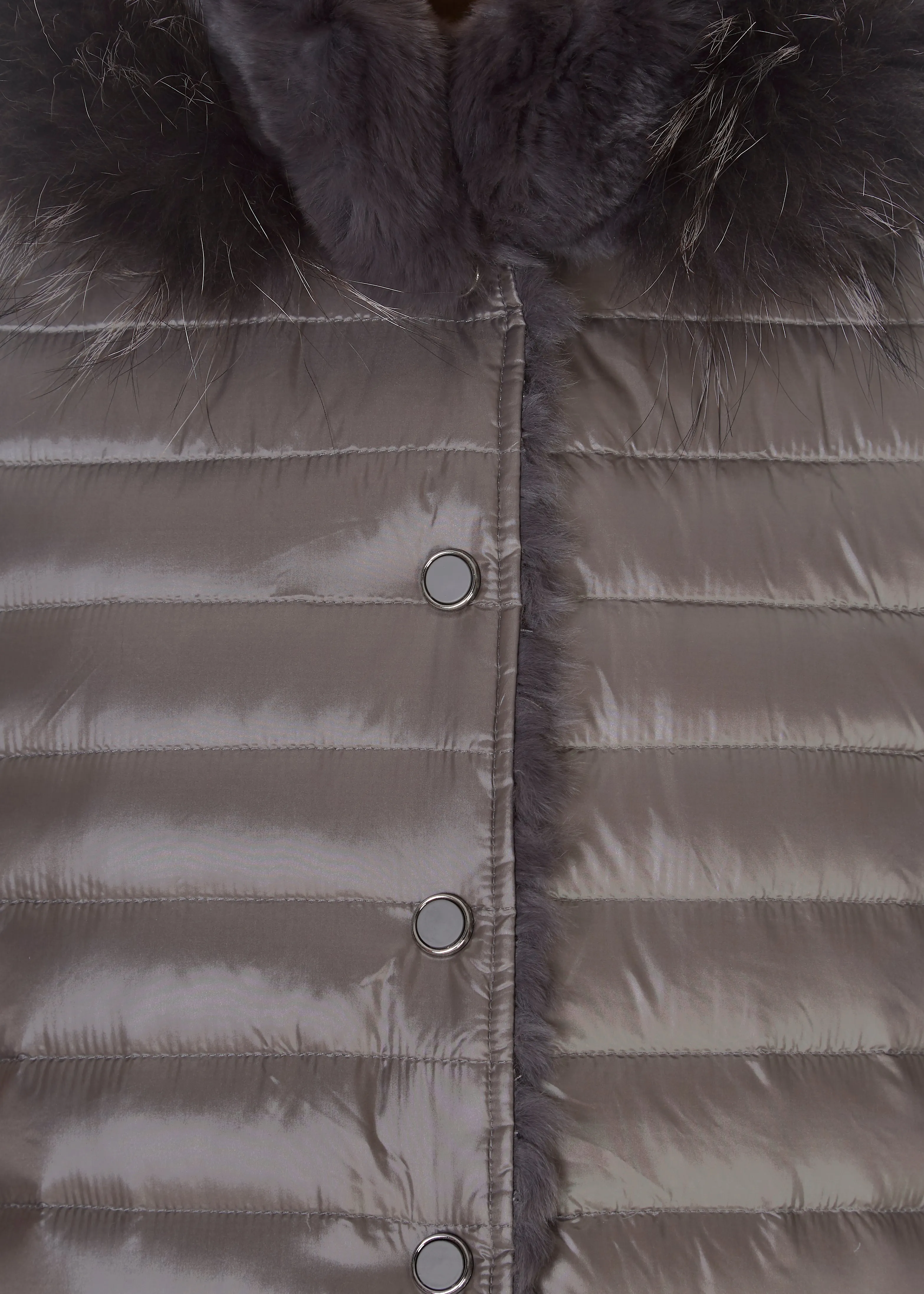 Short Grey Rex Rabbit Reversible Puffer