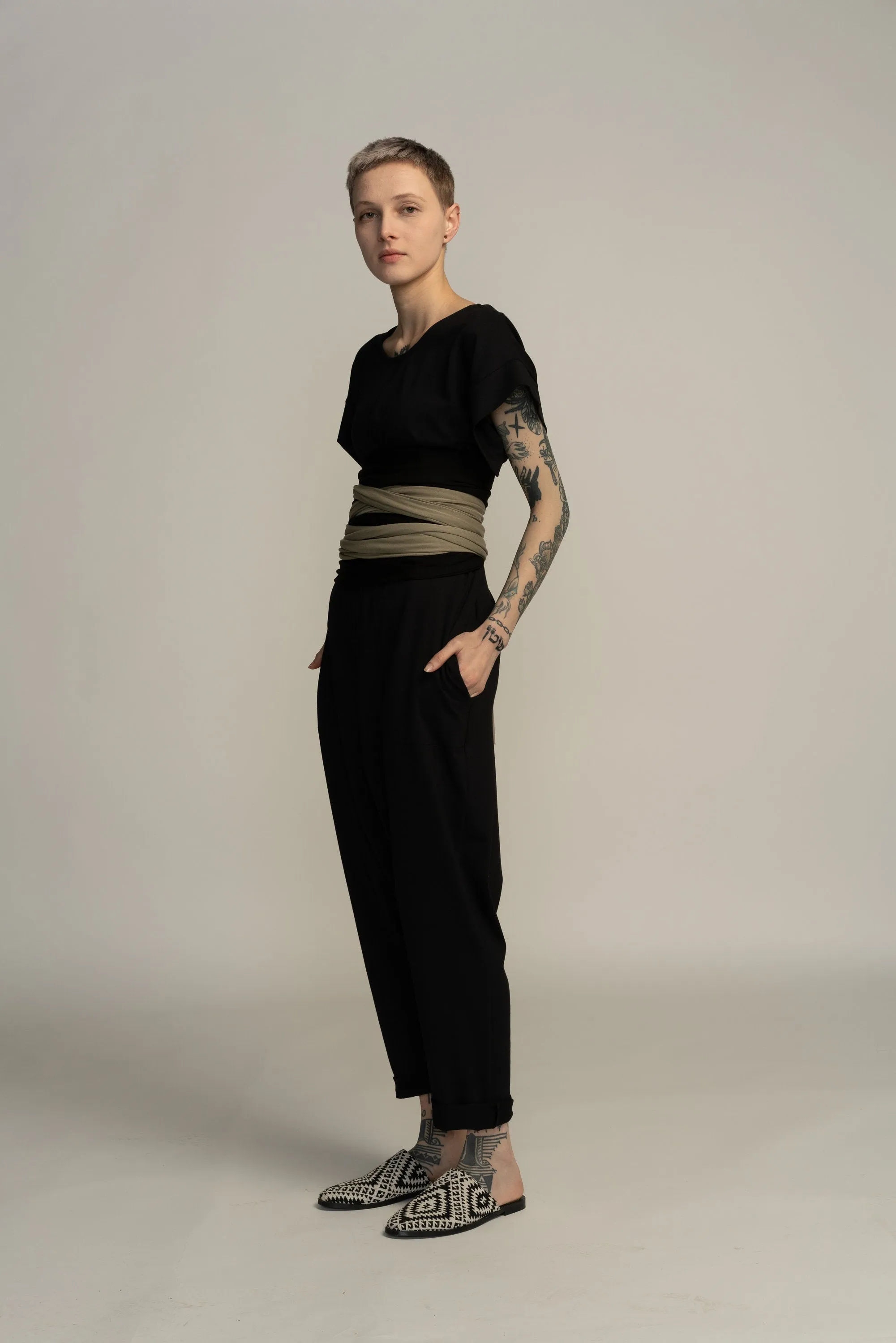 Short Sleeve Black Harem Jumpsuit