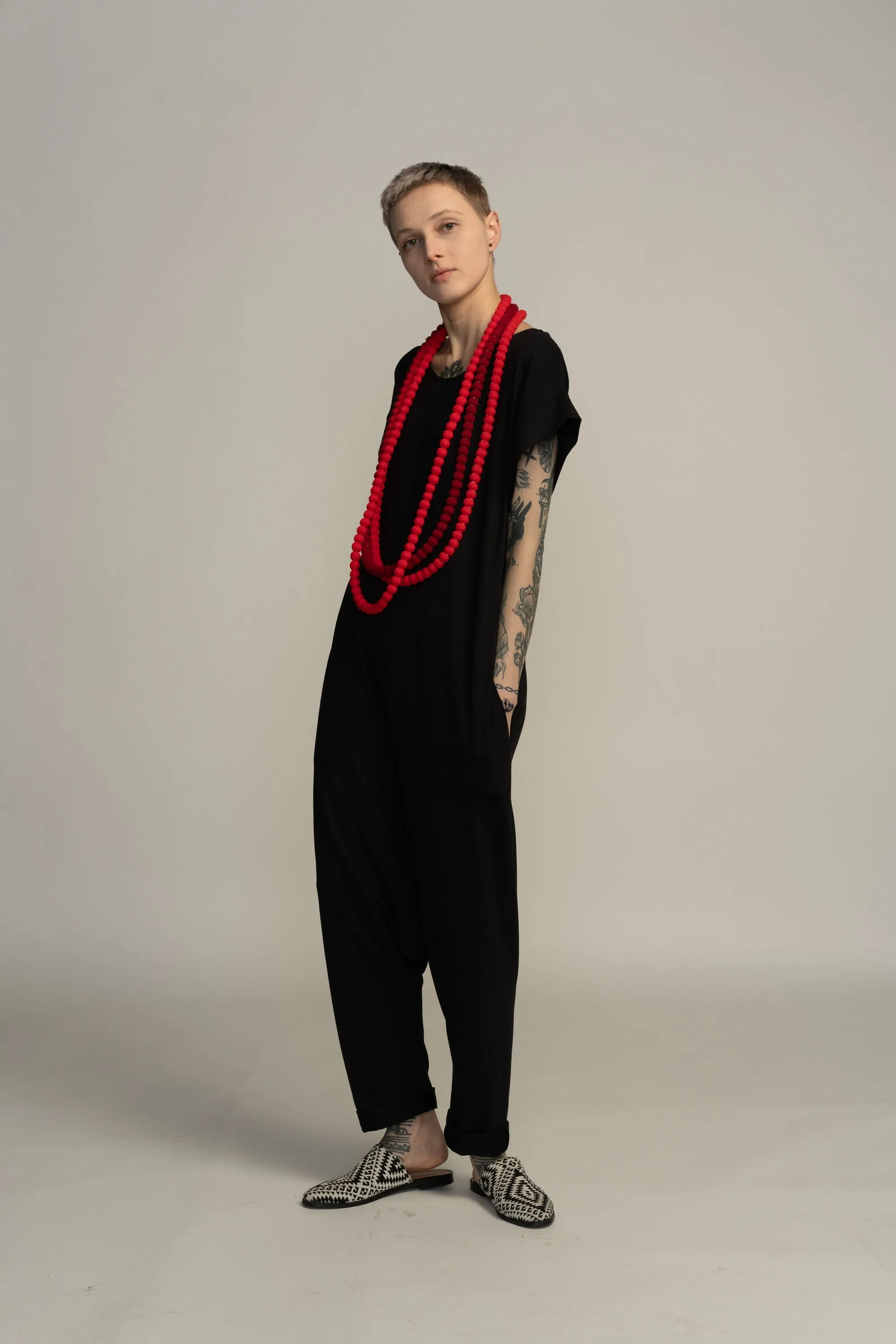 Short Sleeve Black Harem Jumpsuit