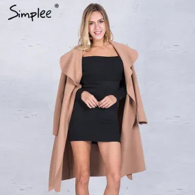 Simplee Black ruffle warm winter coat Women turndown long coat collar overcoat female Casual autumn 2016 pink outerwear