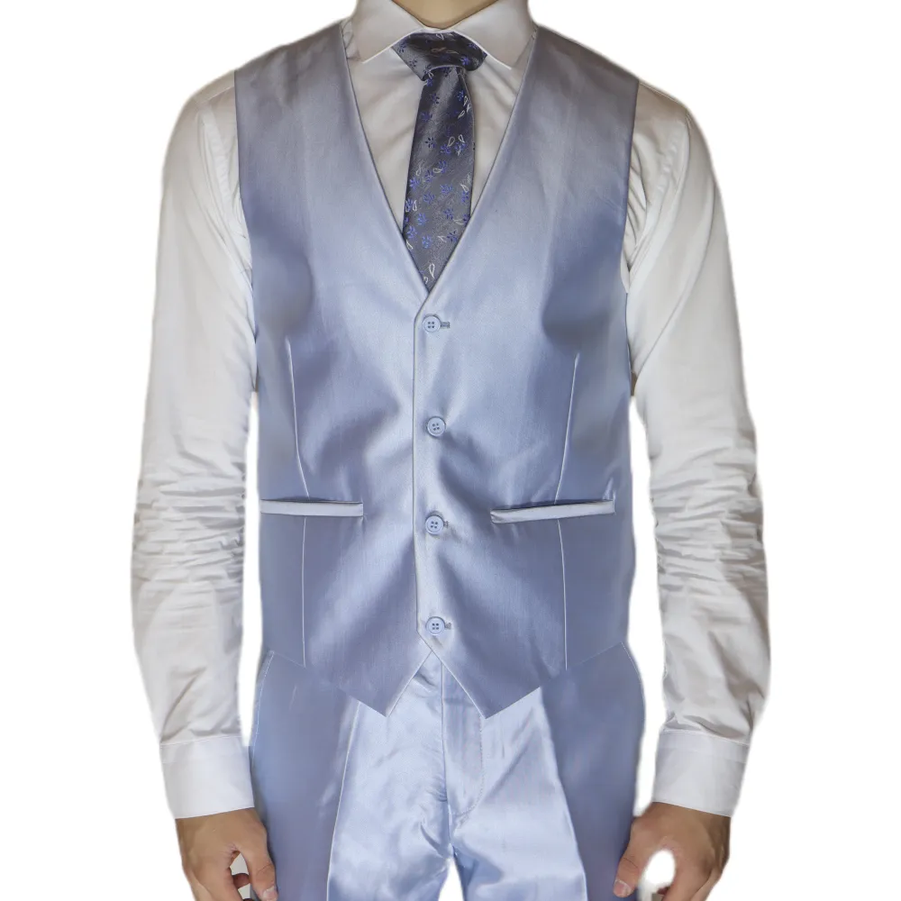 Sky Blue Avanti Milano Shark Skin Notch Lapel Three Piece Suit