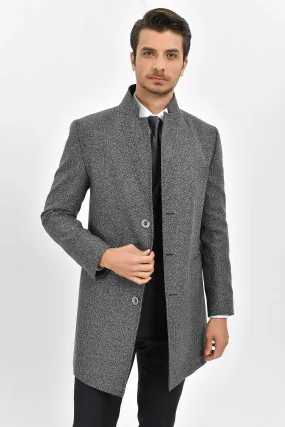 Slim Fit Notch Lapel Madrid Wool Light Gray Overcoat, Light Gray.D