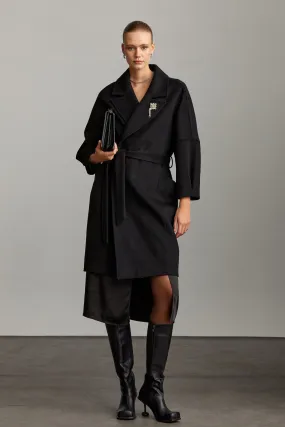 Slim Fit Sofia Notch Lapel Belted Cachet Wool Coat