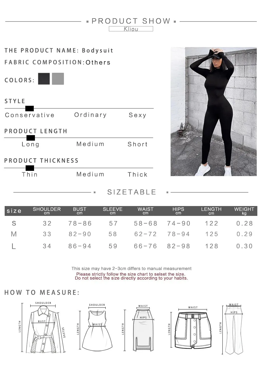 Solid black/gray long sleeve skiing  jumpsuit women elastic hight outfit fashion fitness sportwear slim rompers streetwear