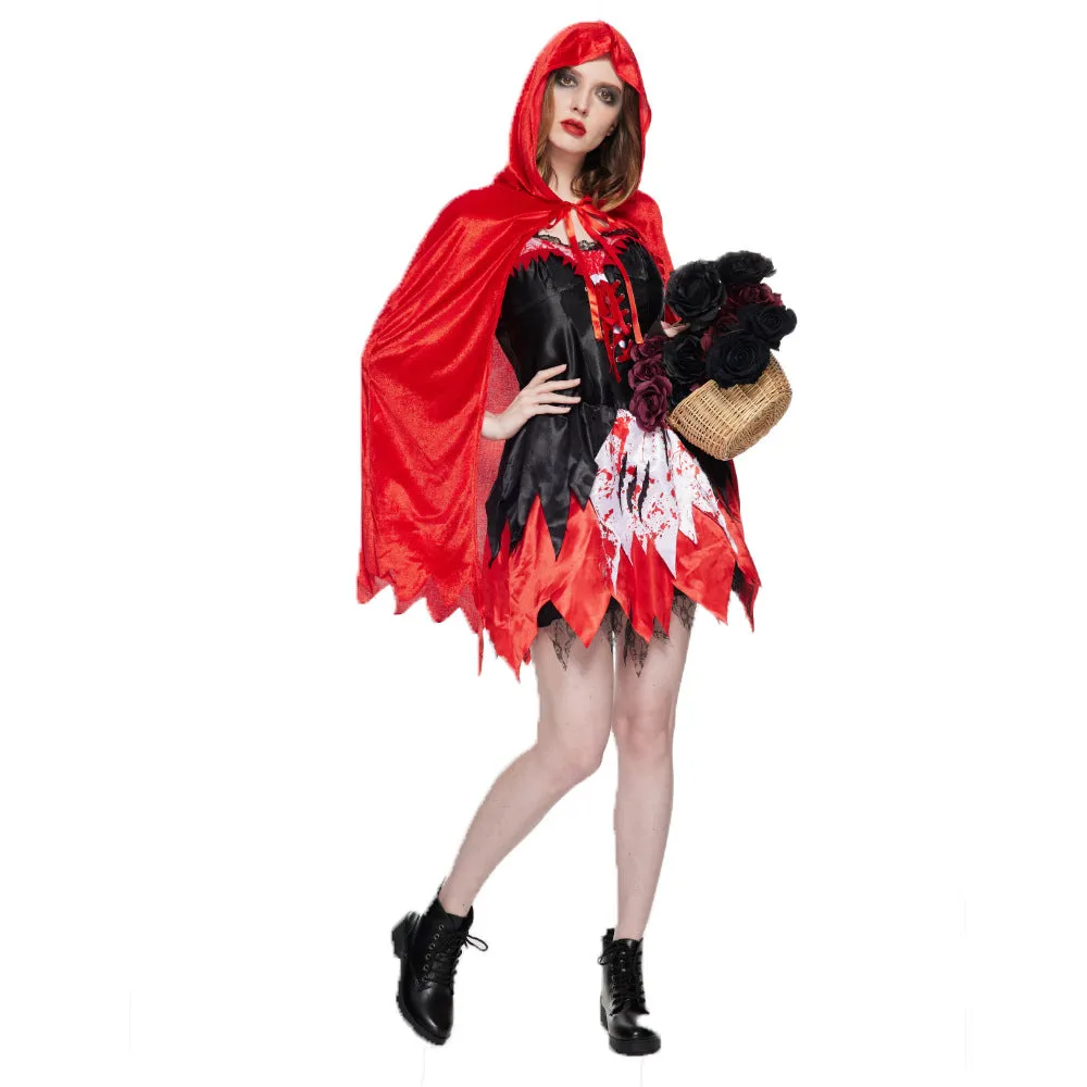 Spot Halloween New Classic Little Red Riding Hood Cosplay Clothes Bloodstain Horror Performance Costumes Witch Suit Dress