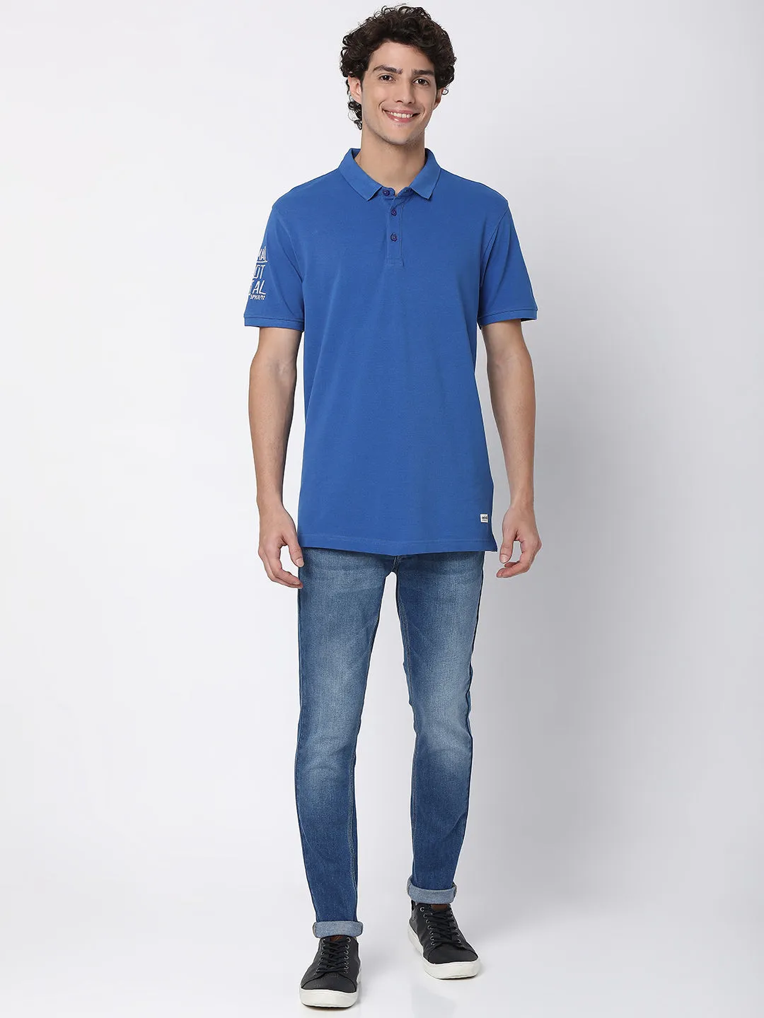 Spykar Men Ink Blue Cotton Half Sleeve Plain Polo Tshirt