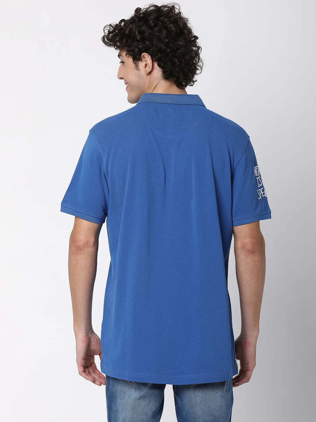 Spykar Men Ink Blue Cotton Half Sleeve Plain Polo Tshirt