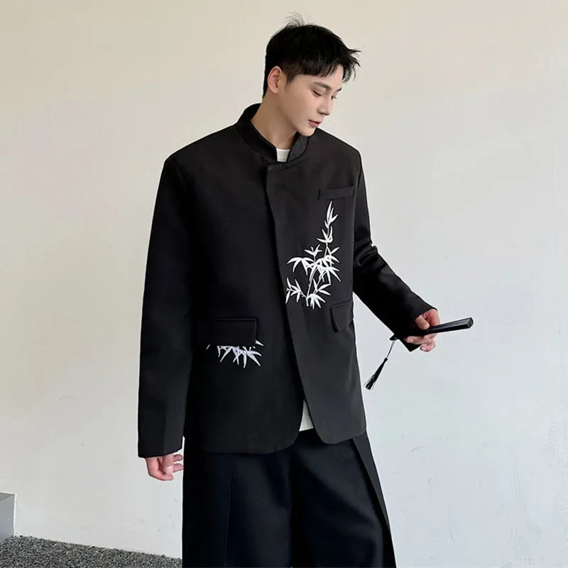 Suit Jacket New Chinese Style Embroidery Stand Collar Casual Male Top Summer Fashion Single Breasted Men's Clothing 9C5341