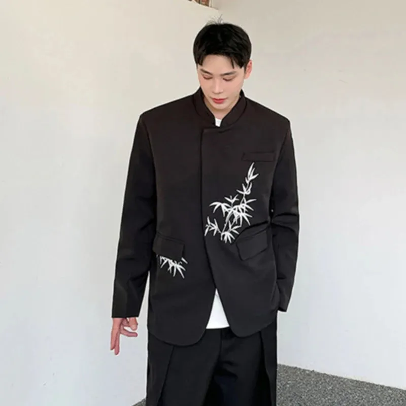 Suit Jacket New Chinese Style Embroidery Stand Collar Casual Male Top Summer Fashion Single Breasted Men's Clothing 9C5341