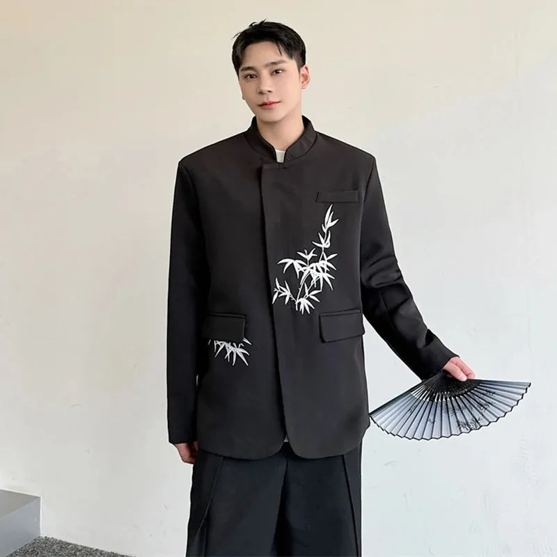 Suit Jacket New Chinese Style Embroidery Stand Collar Casual Male Top Summer Fashion Single Breasted Men's Clothing 9C5341