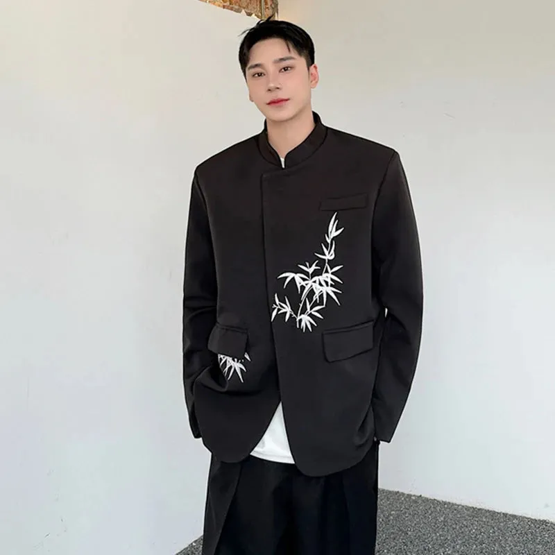 Suit Jacket New Chinese Style Embroidery Stand Collar Casual Male Top Summer Fashion Single Breasted Men's Clothing 9C5341