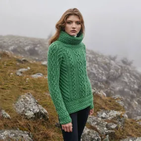 Traditional Ladies Funnel Neck Aran Sweater