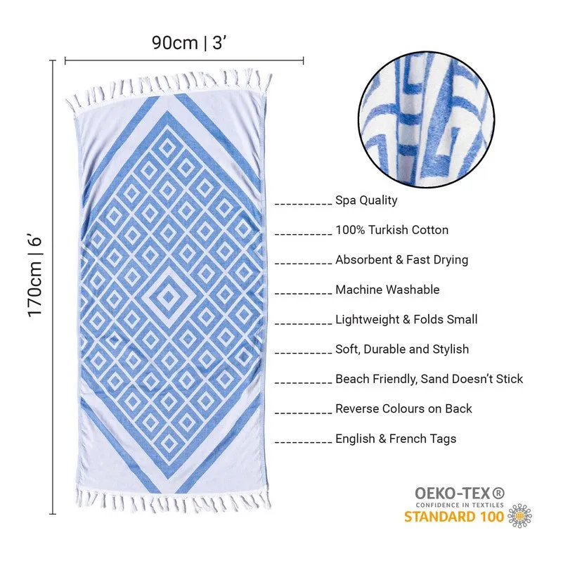 Turkish Cotton Body Towel - Geo Diamond in Blue and White