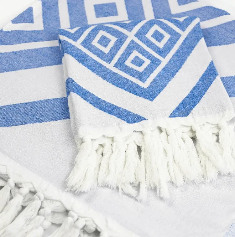 Turkish Cotton Body Towel - Geo Diamond in Blue and White