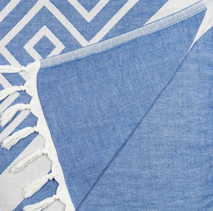 Turkish Cotton Body Towel - Geo Diamond in Blue and White