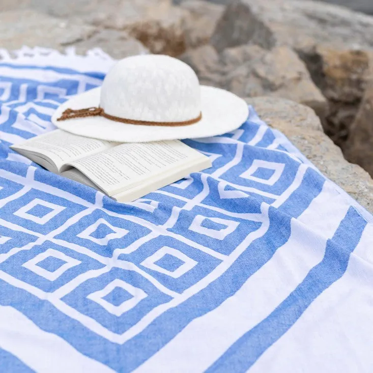 Turkish Cotton Body Towel - Geo Diamond in Blue and White