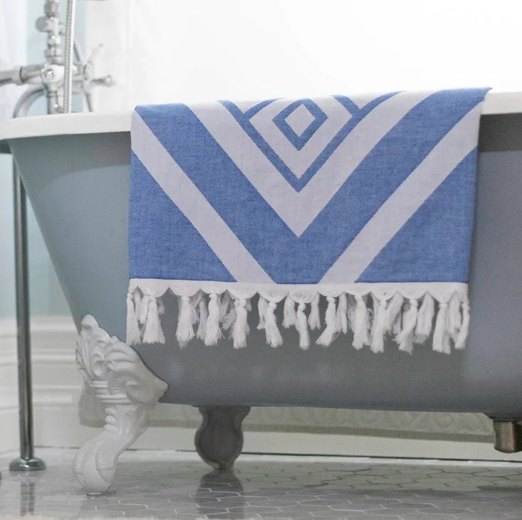 Turkish Cotton Body Towel - Geo Diamond in Blue and White