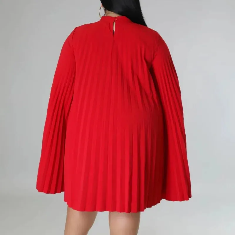 Uniwim Fashion Plus Size Women Dresses Elegant Solid Color O Neck Cape Sleeve  Draped Mini Dress Loose Summer Vestidos De Fiesta